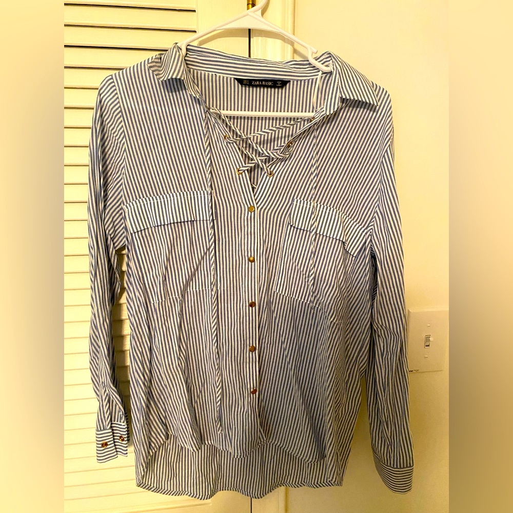 Zara blue and white blouse